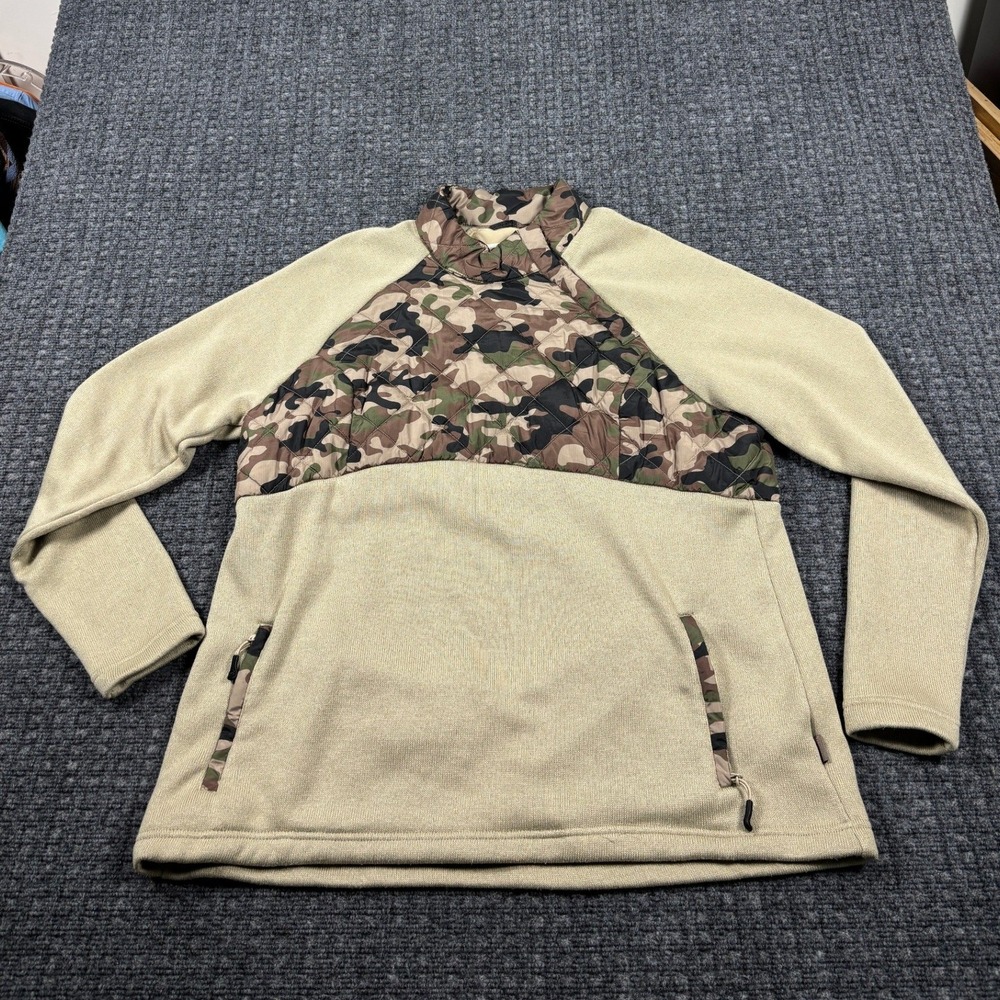 Magellan Outdoors Quilted Camo Fleece Pullover XXL Tan Hunting Sweater Mens